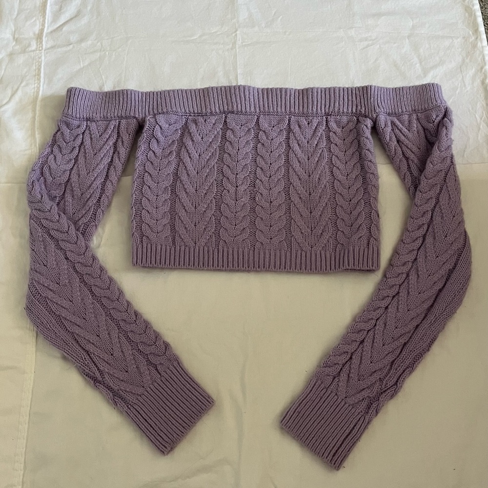 purple cropped off the shoulder knitted sweater from dolls kill